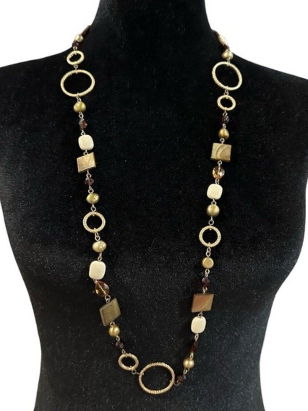 Lia Sophia Cipriani Necklace Mother of Pearl Long Length 36 Inch Gold Tone